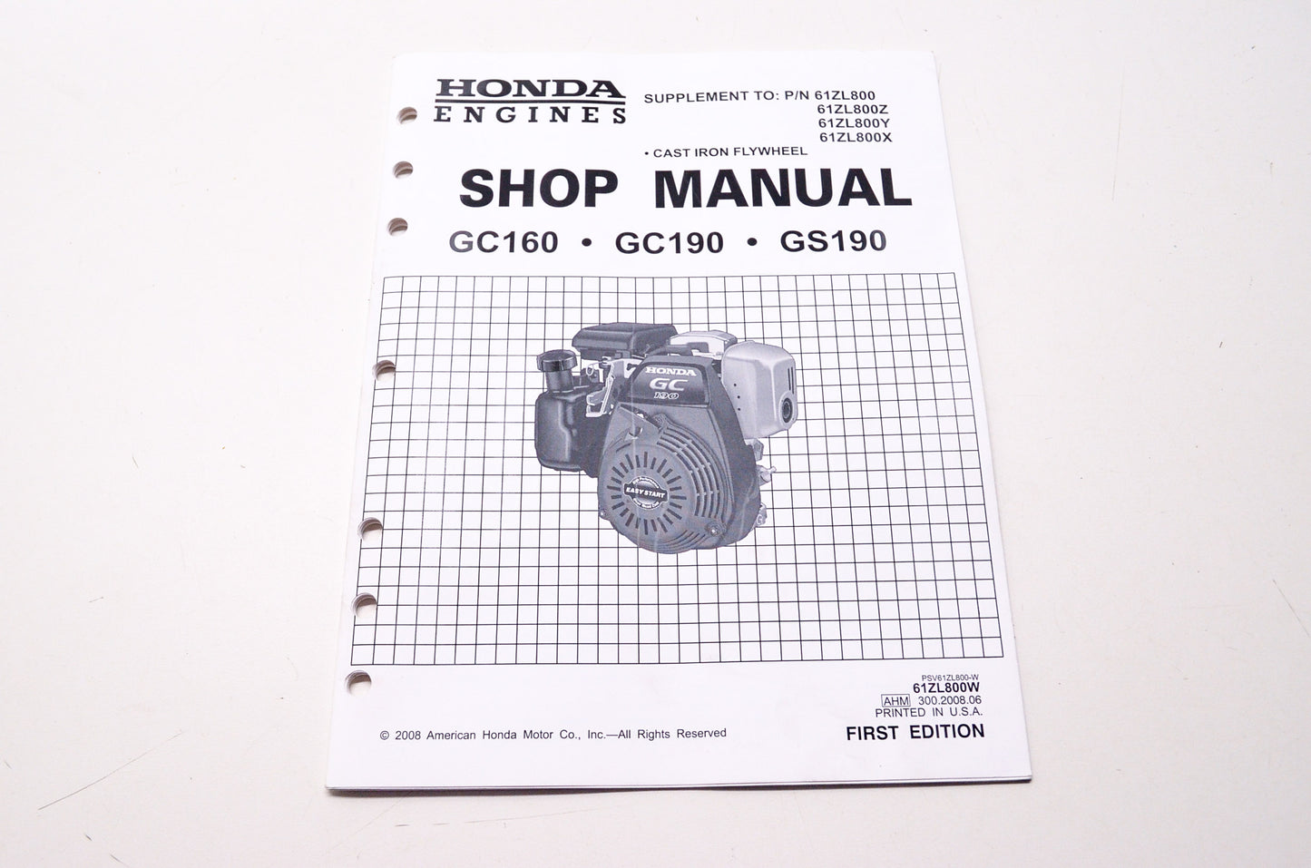 Honda Engines Shop Service Repair Manual GC160 GC190 GS190 Supplement