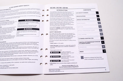 Honda Engines Shop Service Repair Manual GC160 GC190 GS190 Supplement