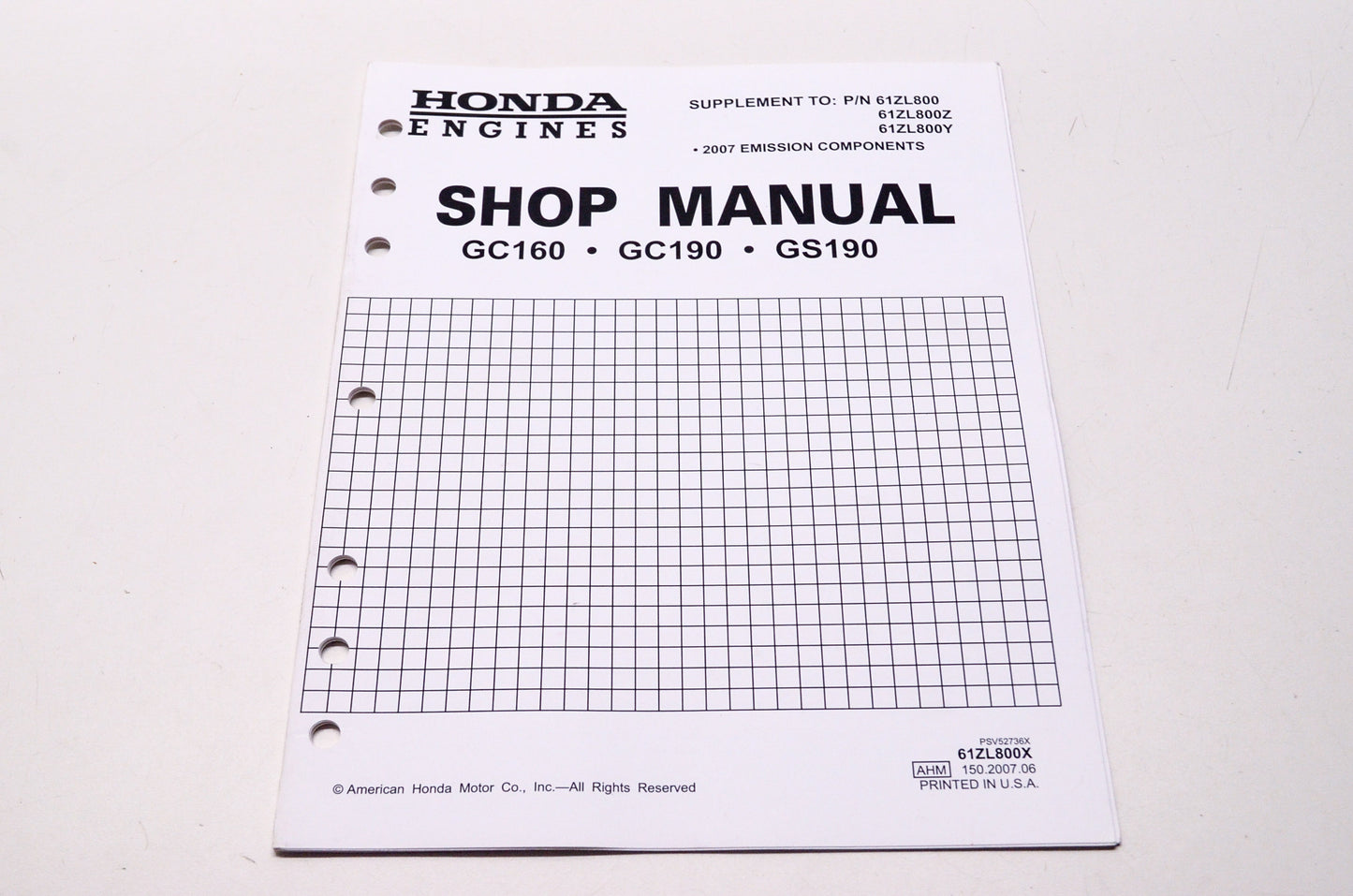 Honda Engines Shop Service Repair Manual GC160 GC190 GS190 Supplement