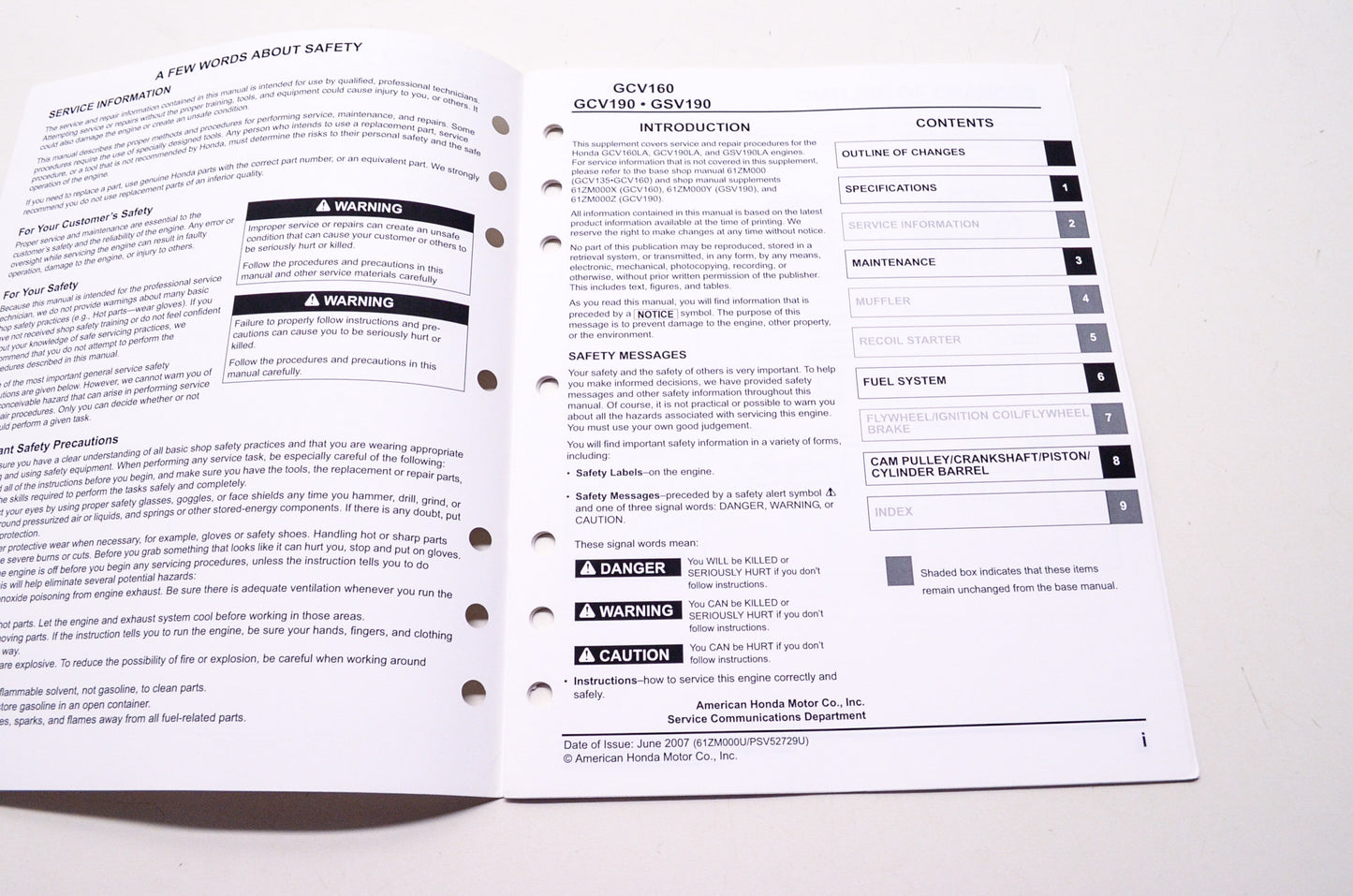 Honda Engines Shop Service Repair Manual GCV160 GCV190 GSV190 Supplement