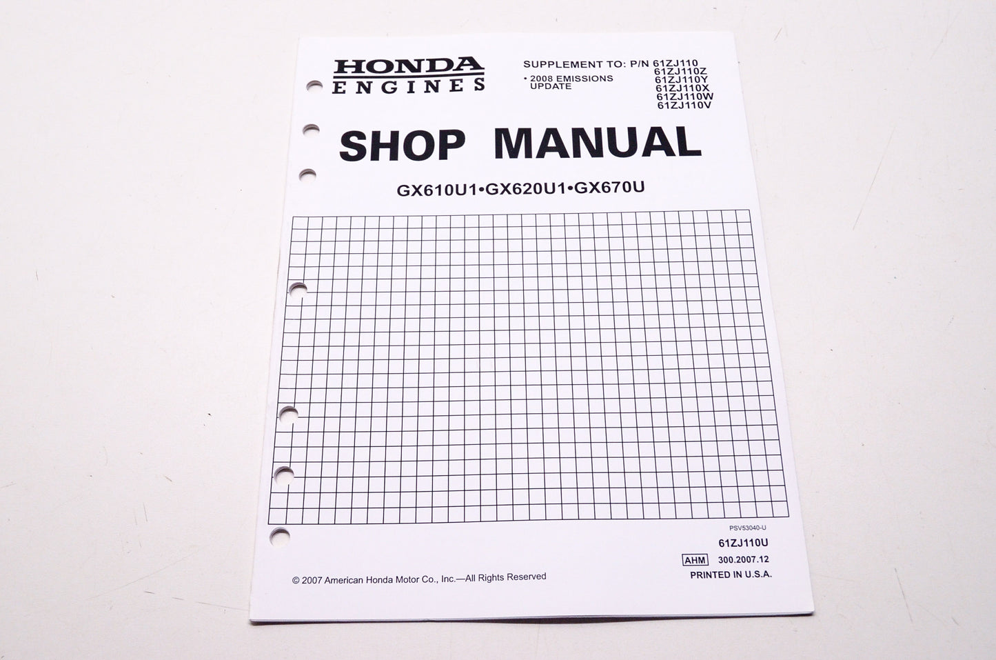 Honda Engines Shop Service Repair Manual GX610U1 GX620U1 GX670U Supplement