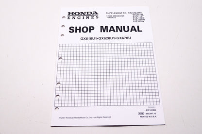 Honda Engines Shop Service Repair Manual GX610U1 GX620U1 GX670U Supplement