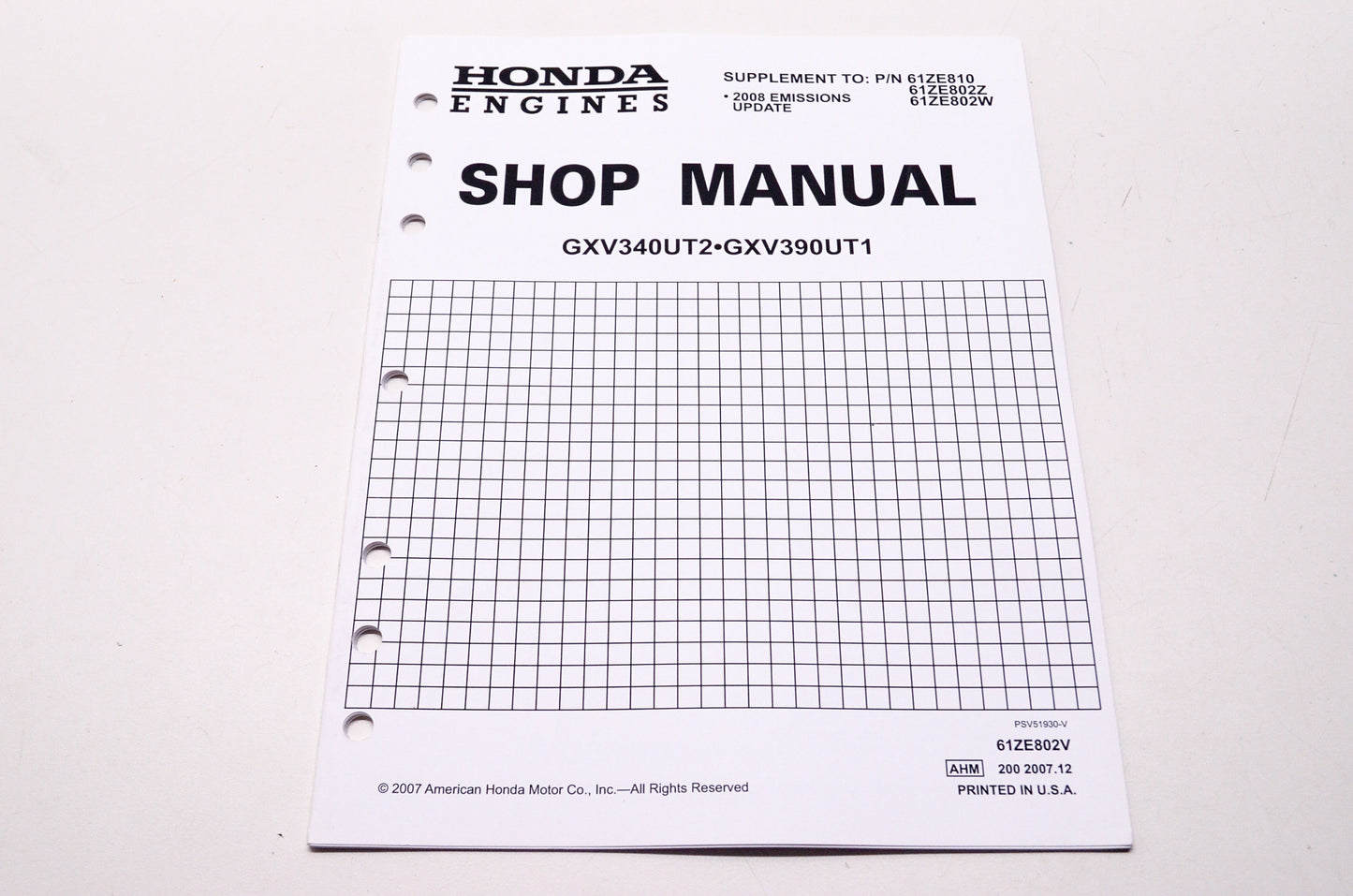 Honda Engines Shop Service Repair Manual GXV340UT2 GXV390UT1 Supplement