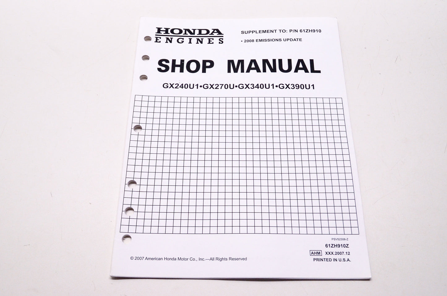 Honda Shop Service Repair Manual GX240U1 GX270U GX340U1 GX390U1 Supplement