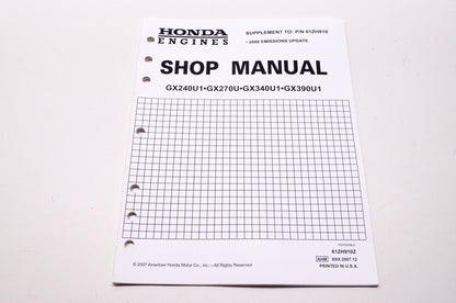 Honda Shop Service Repair Manual GX240U1 GX270U GX340U1 GX390U1 Supplement