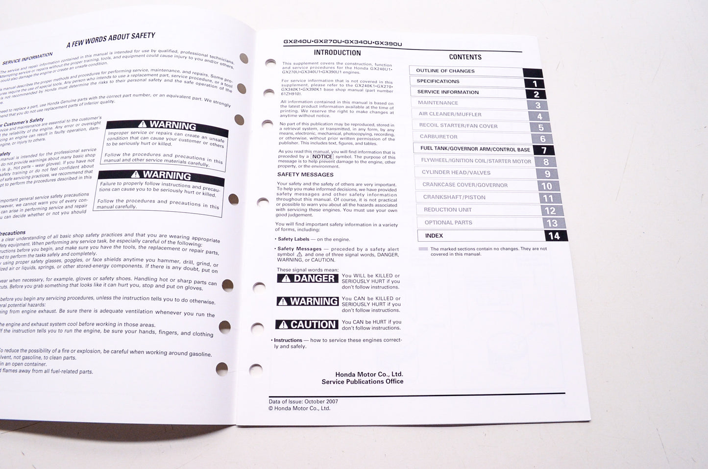 Honda Shop Service Repair Manual GX240U1 GX270U GX340U1 GX390U1 Supplement