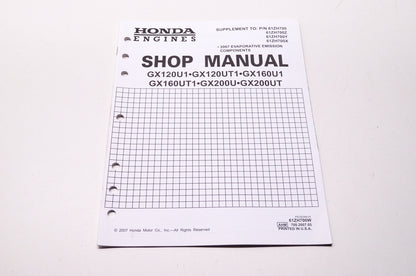 Honda Shop Service Repair Manual GX120U1/UT1 GX160U1/UT1 GX200U/UT Supplement