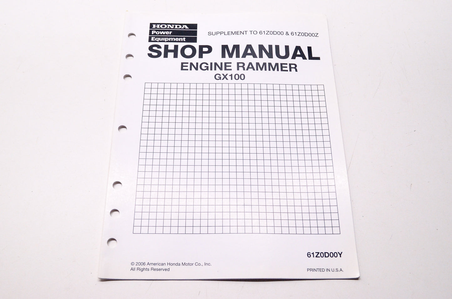 OEM Honda 61Z0D00Y Power Equipment Shop Service Repair Manual Engine Rammer GX10