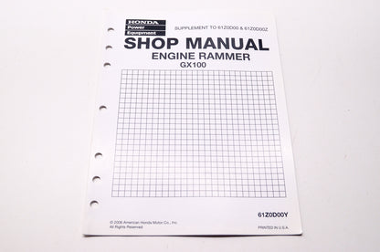 OEM Honda 61Z0D00Y Power Equipment Shop Service Repair Manual Engine Rammer GX10