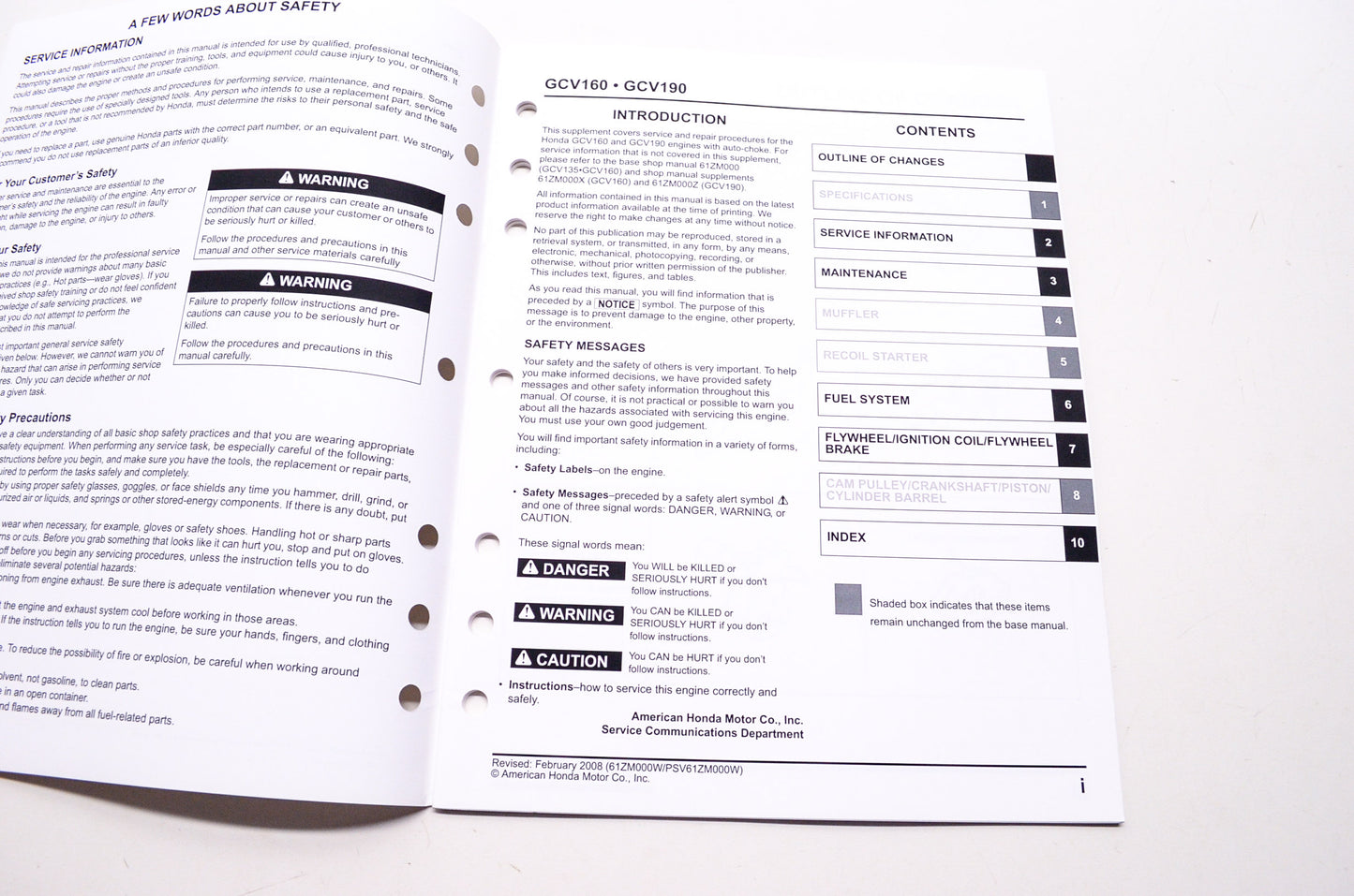 Honda Engines Shop Service Repair Manual GCV160 GCV190 Supplement 2nd Edition