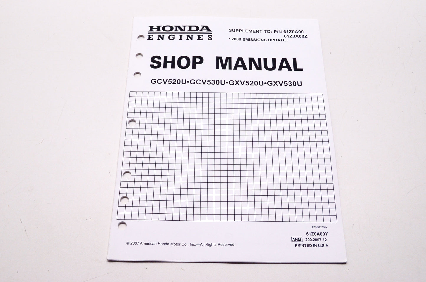Honda Shop Service Repair Manual GCV520U GCV530U GXV520U GXV530U Supplement