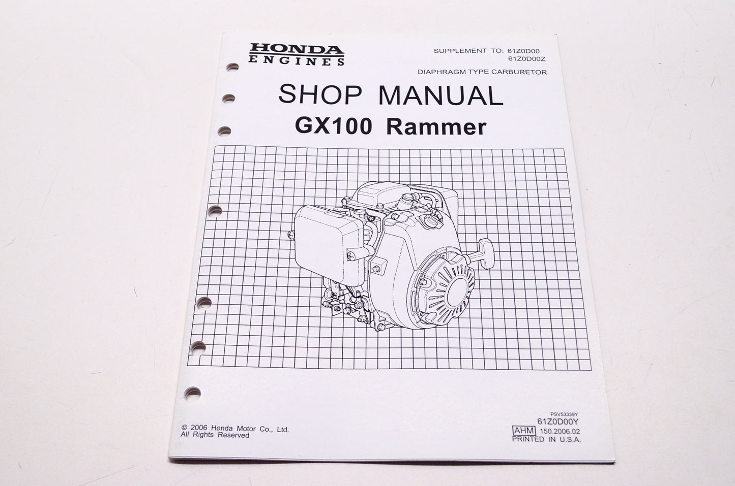 Honda Power Equipment Shop Service Repair Manual Engine Rammer GX100 Supplement