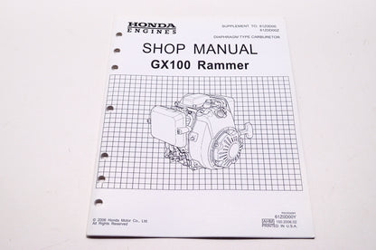 Honda Power Equipment Shop Service Repair Manual Engine Rammer GX100 Supplement