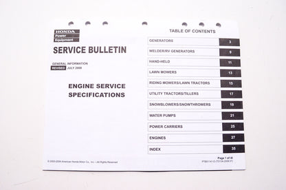 OEM Honda TO134-2008.07, PTB51141-D Service Bulletin General Information Engine Service Spec