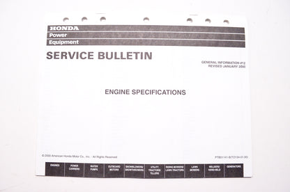 OEM Honda TO134-01.00, PTB51141-B Service Bulletin General Information #12 Engine Specificat