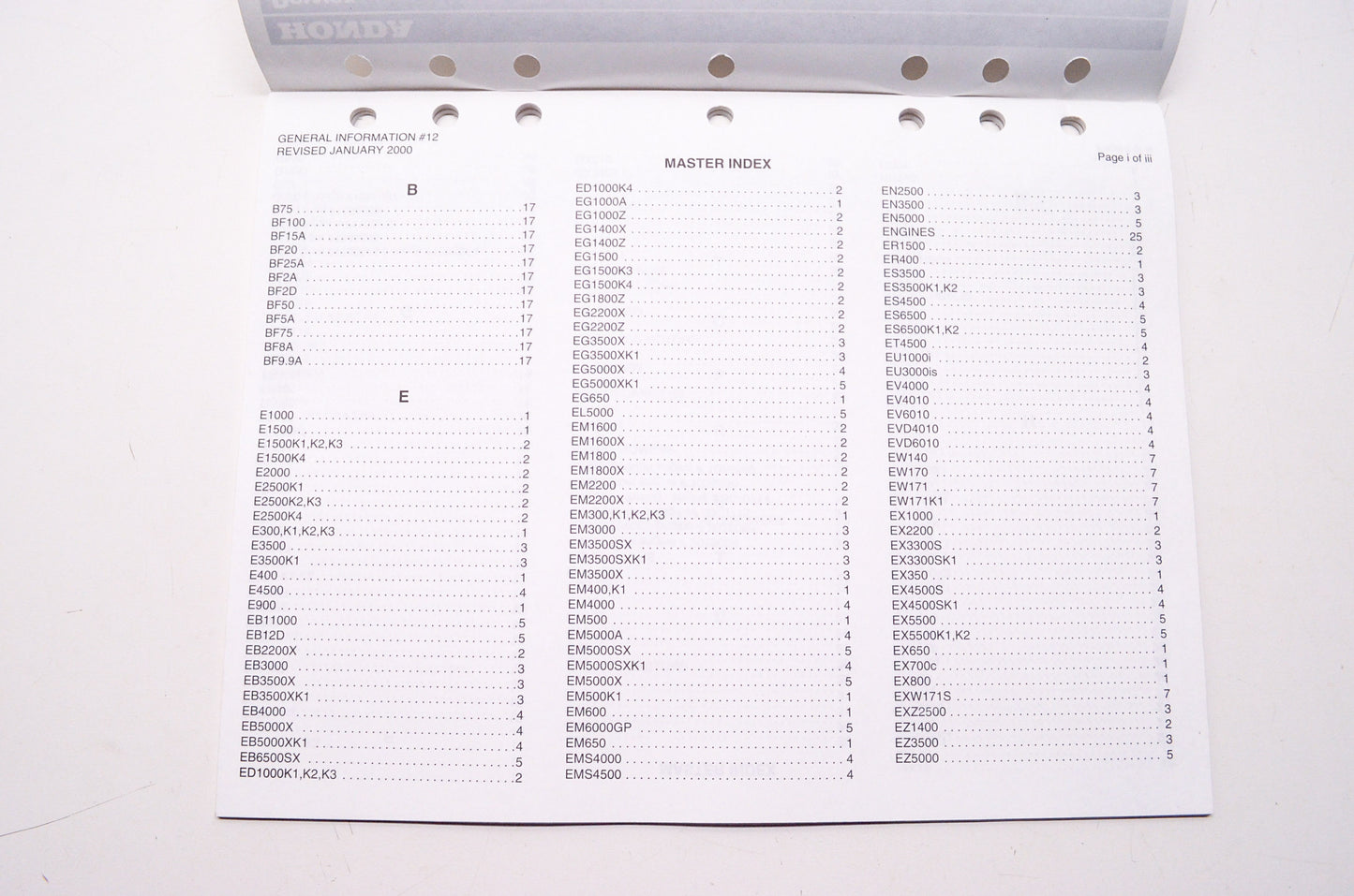 OEM Honda TO134-01.00, PTB51141-B Service Bulletin General Information #12 Engine Specificat