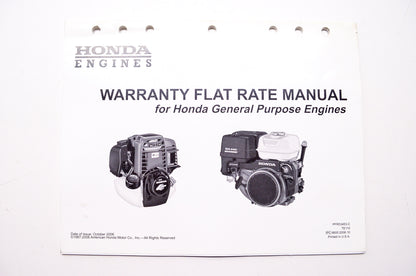 OEM Honda TE110, PFR53453 Engines Warranty Flat Rate Manual for General Purpose Engines