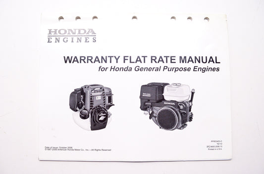 OEM Honda TE110, PFR53453 Engines Warranty Flat Rate Manual for General Purpose Engines