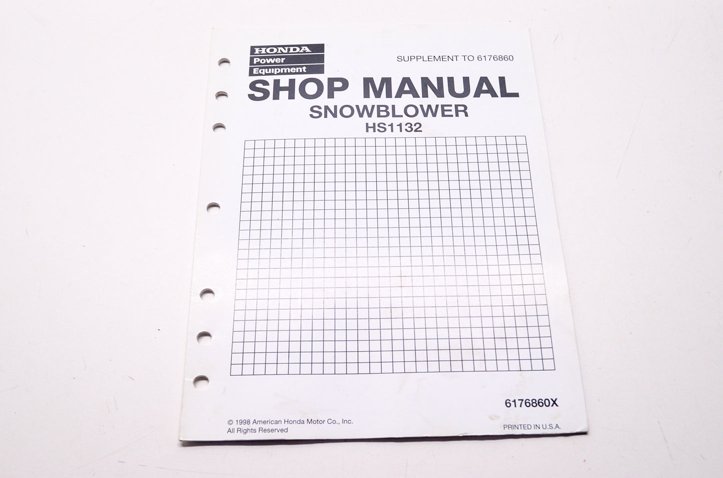 Honda Shop Service Repair Manual Snowblower HS1132 Supplement