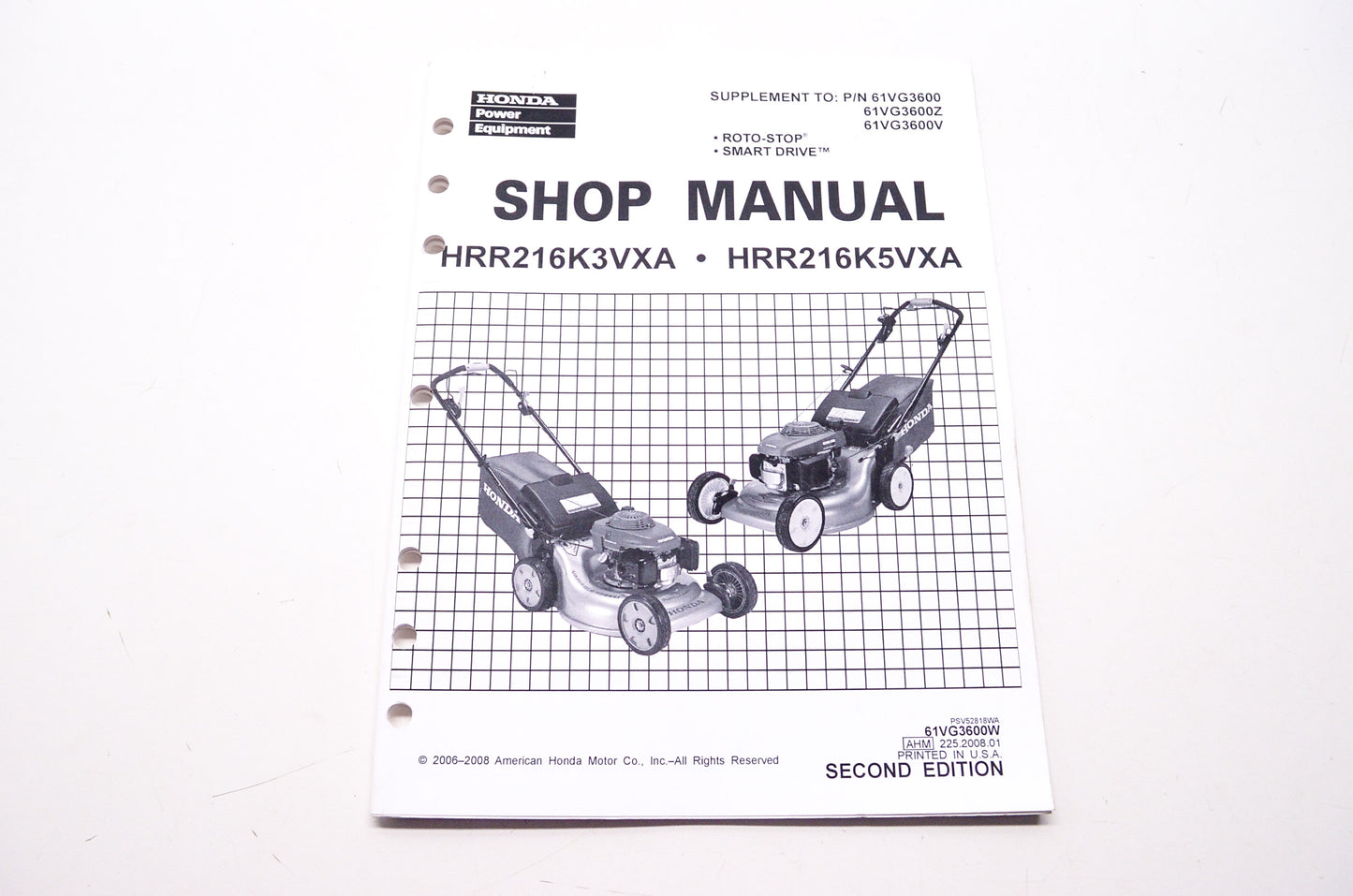 Honda Shop Service Repair Manual HRR216K3VXA HRR216K5VXA Supplement 2nd Edition
