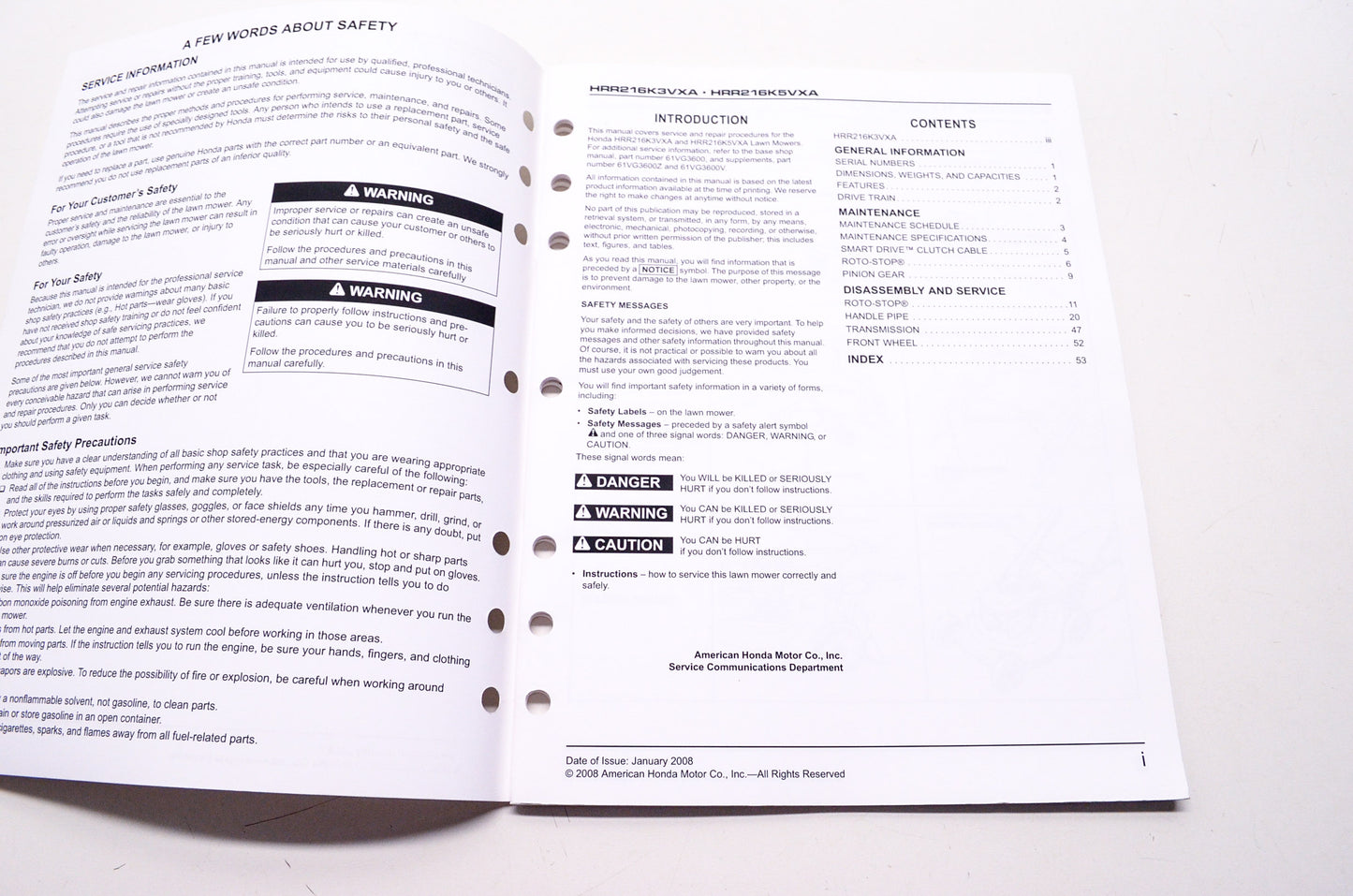 Honda Shop Service Repair Manual HRR216K3VXA HRR216K5VXA Supplement 2nd Edition