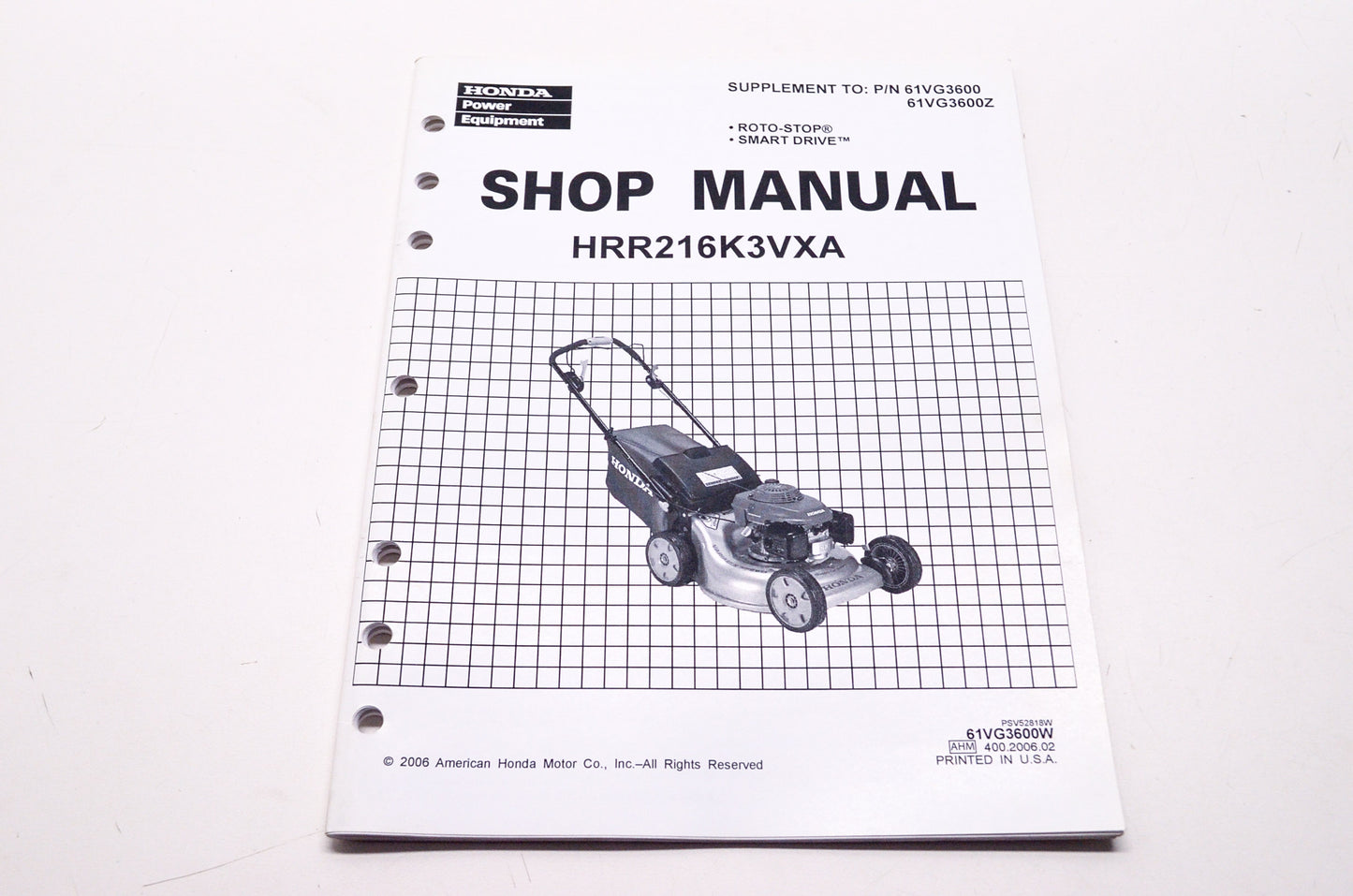 Honda Shop Service Repair Manual HRR216K3VXA Supplement