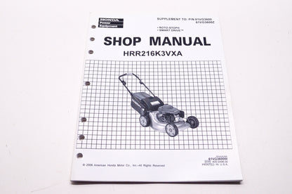 Honda Shop Service Repair Manual HRR216K3VXA Supplement