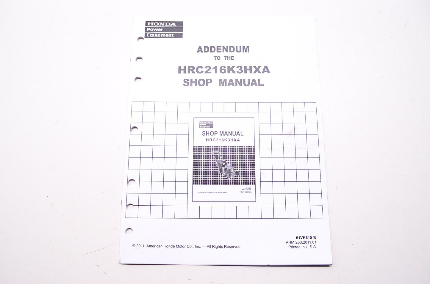 Honda Addendum to the HRC216K3HXA Shop Service Repair Manual