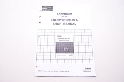 Honda Addendum to the HRC216K3HXA Shop Service Repair Manual