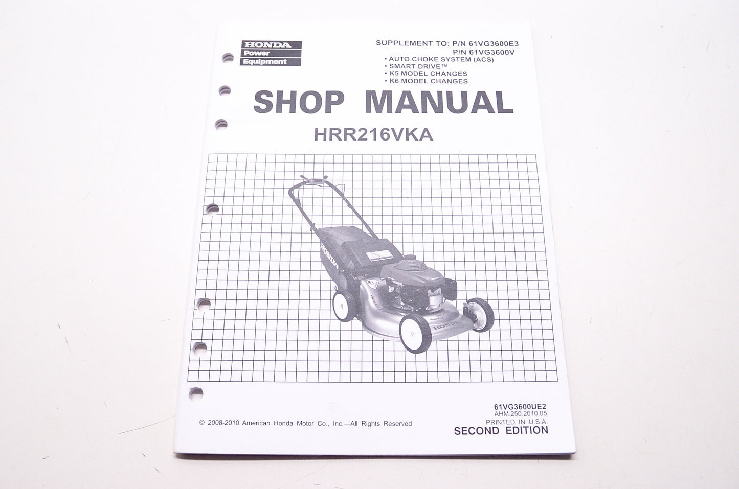 Honda Shop Service Repair Manual HRR216VKA Supplement 2nd Edition