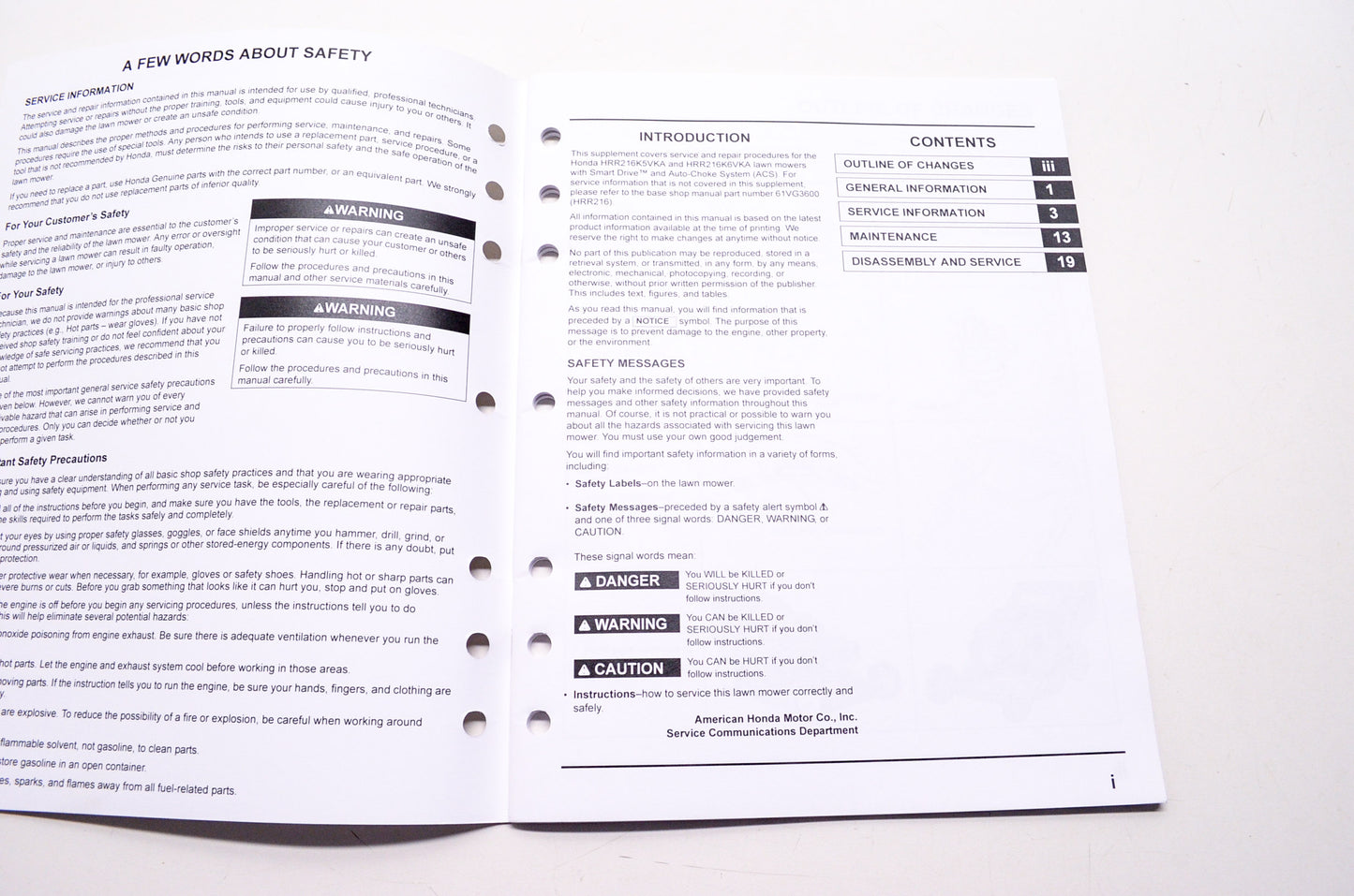 Honda Shop Service Repair Manual HRR216VKA Supplement 2nd Edition