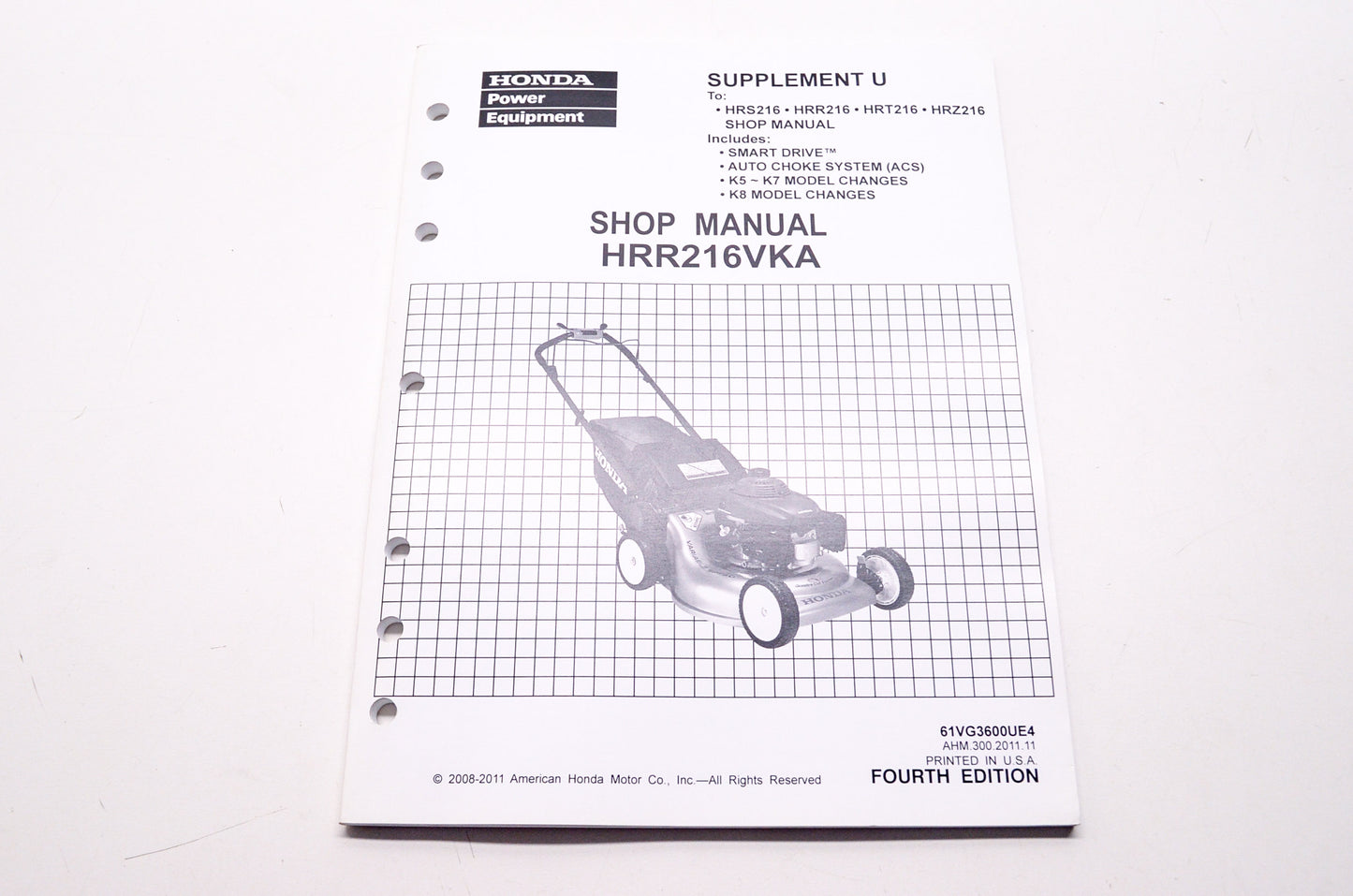 Honda Shop Service Repair Manual HRR216VKA Supplement 4th Edition