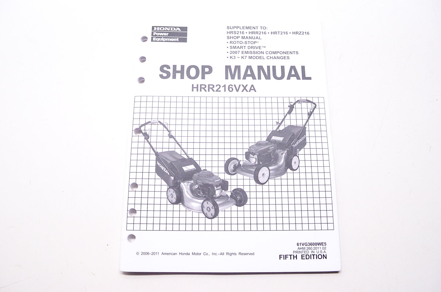 Honda Shop Service Repair Manual HRR216VXA Supplement 5th Edition