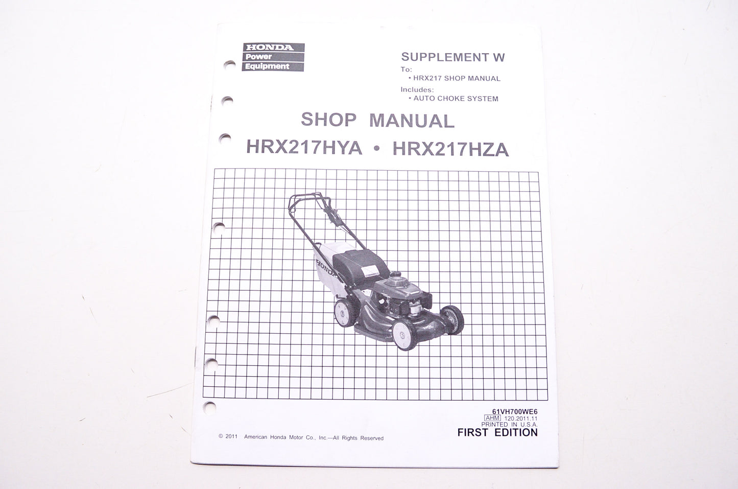 Honda Shop Service Repair Manual HRX217HYA HRX217HZA Supplement 1st Edition