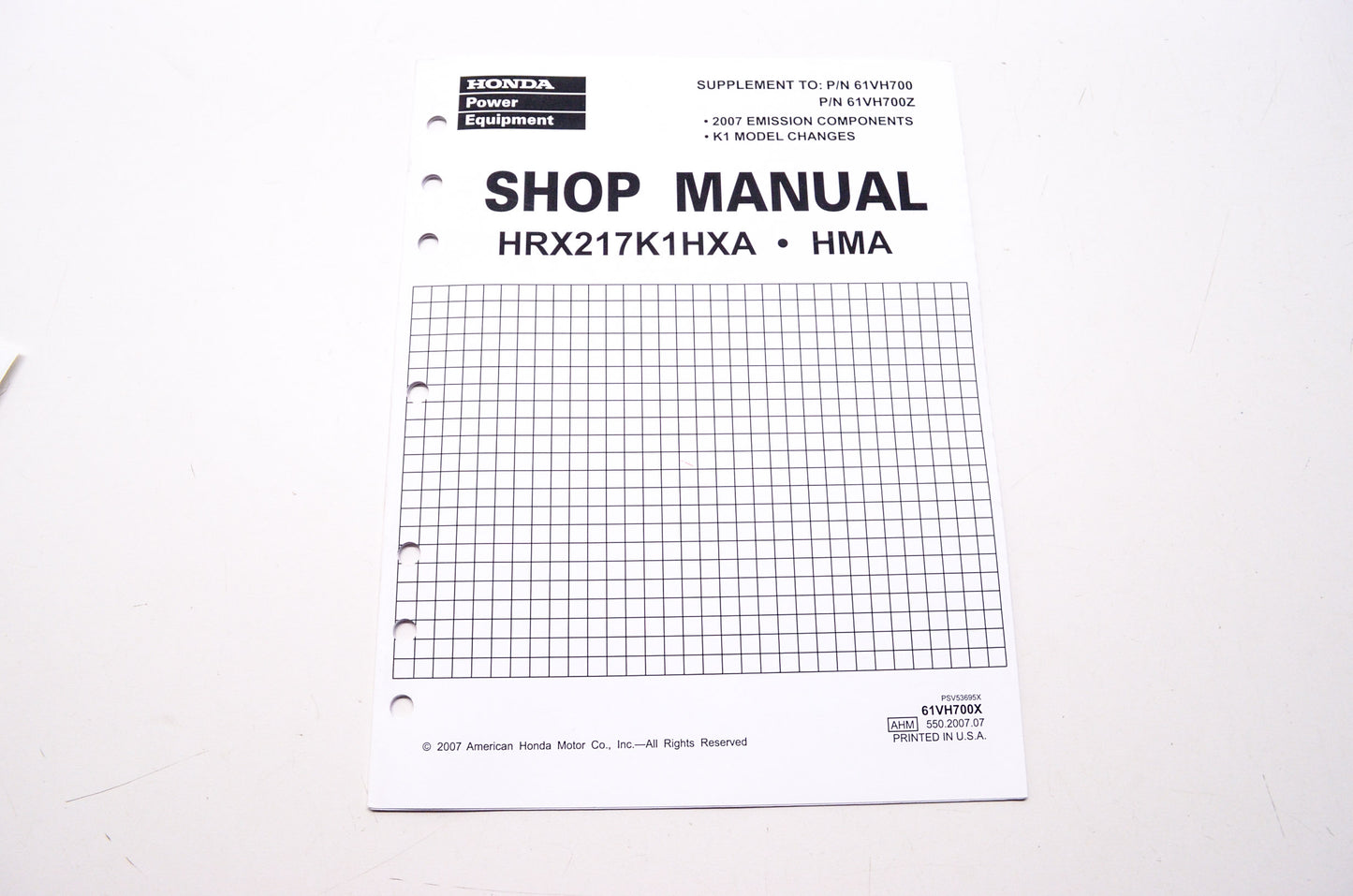 Honda Shop Service Repair Manual HRX217K1HXA HMA Supplement