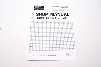 Honda Shop Service Repair Manual HRX217K1HXA HMA Supplement