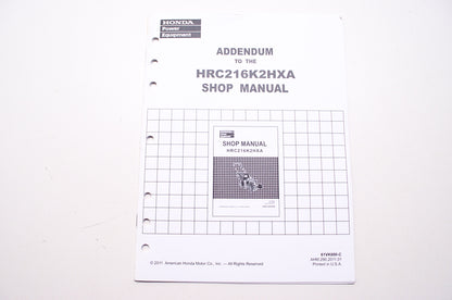Honda Addendum to the HRC216K2HXA Shop Service Repair Manual