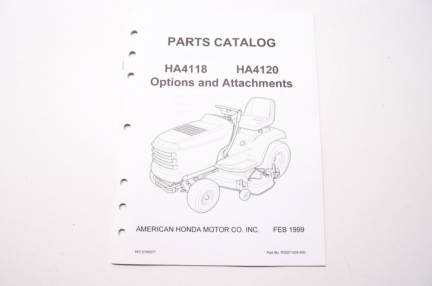 Honda Parts Catalog HA4118 HA4120 Options & Attachments
