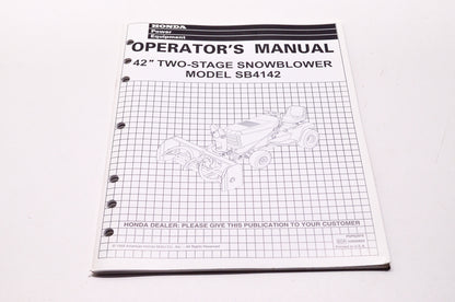OEM Honda P0P52976, 20009809, 31HA460SB Operator's Manual 42' Two-Stage Snowblower Model SB