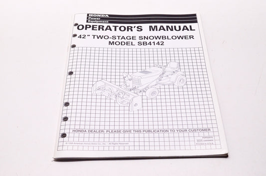 OEM Honda P0P52976, 20009809, 31HA460SB Operator's Manual 42' Two-Stage Snowblower Model SB