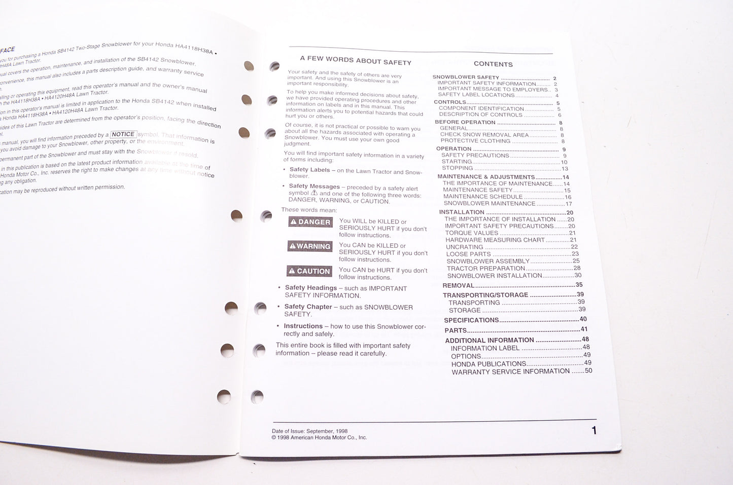 OEM Honda P0P52976, 20009809, 31HA460SB Operator's Manual 42' Two-Stage Snowblower Model SB
