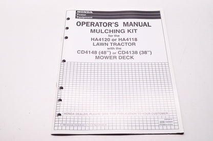 OEM Honda P0P52918, 15009808, 31HA460M Operator's Manual Mulching Kit for HA4120 HA4118 La