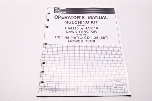 OEM Honda P0P52918, 15009808, 31HA460M Operator's Manual Mulching Kit for HA4120 HA4118 La
