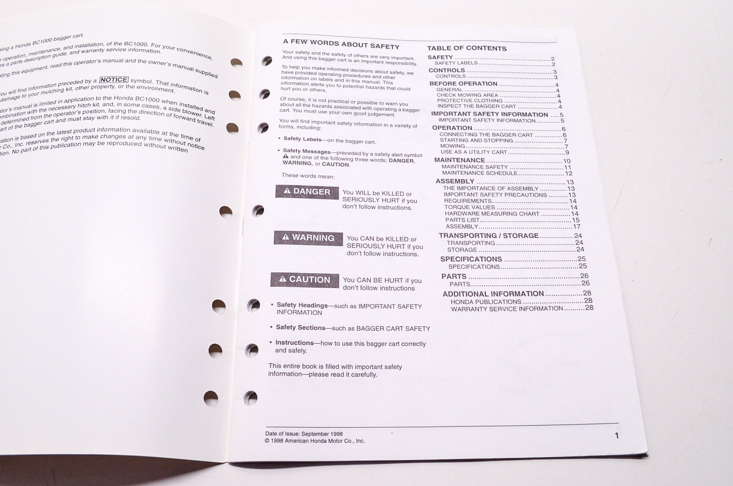 OEM Honda 31BC1600 Operator's Manual BC1000 Bagger Cart NOS