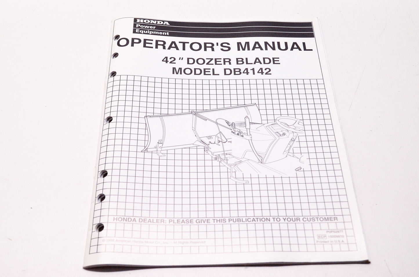 OEM Honda P0P52977, 15009810, 31HA460DB Operator's Manual 42' Dozer Blade Model DB4142 NOS