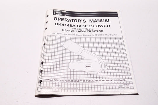 OEM Honda P0P52917, 17009809, 31BK4600 Operator's Manual BK4148A Side Blower NOS