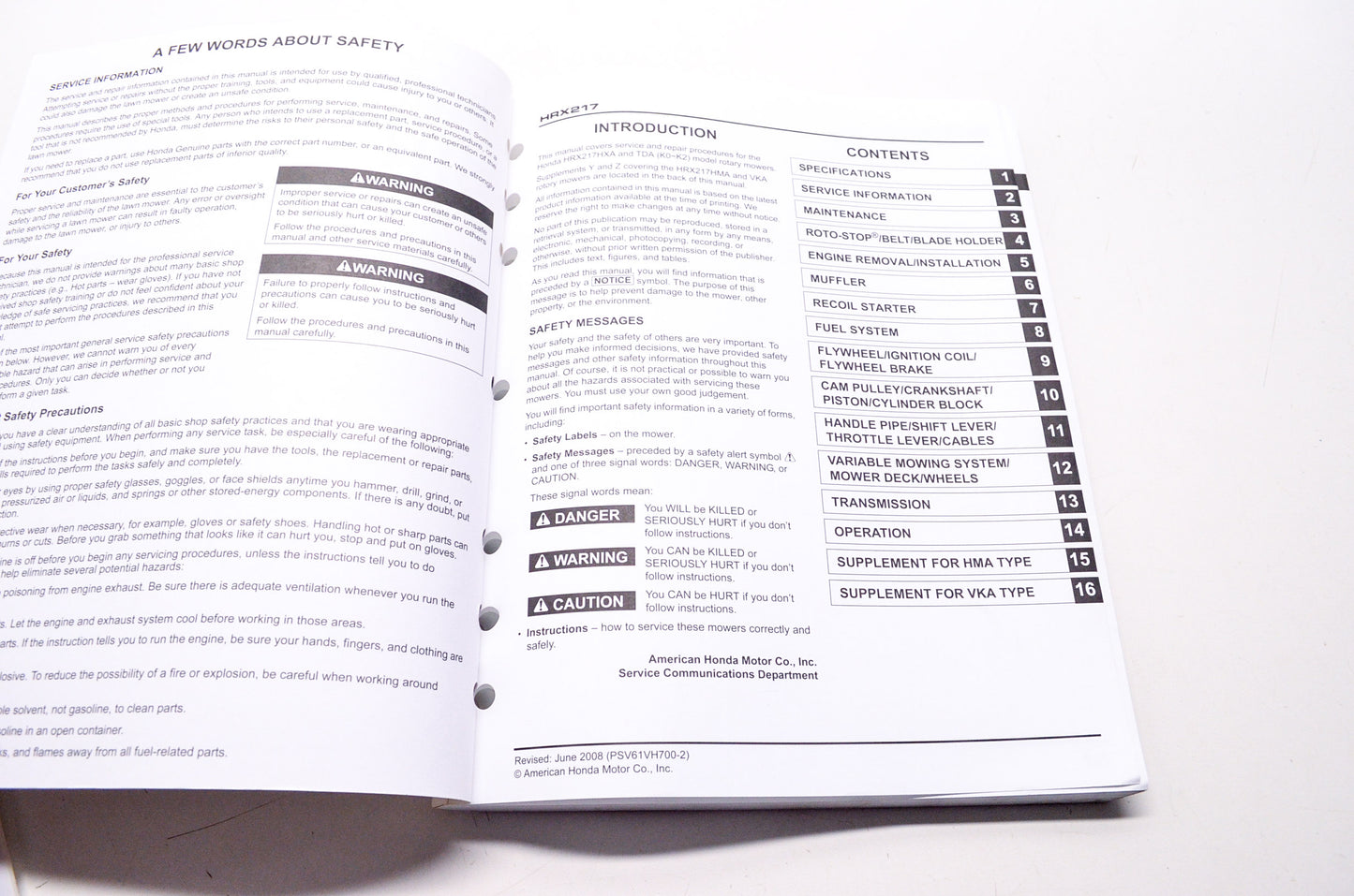 Honda Shop Service Repair Manual HRX217 2nd Edition
