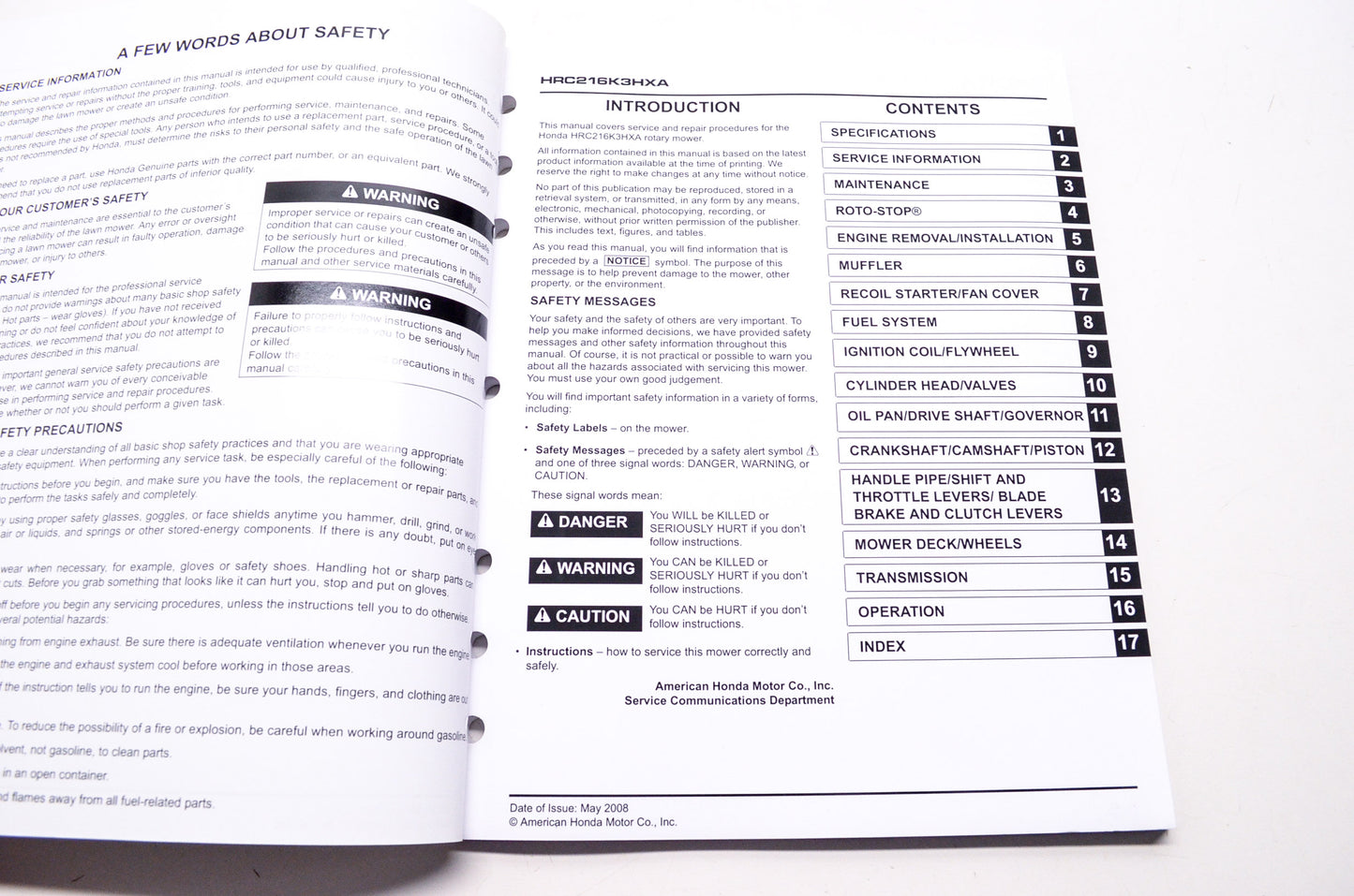 Honda Shop Service Repair Manual HRC216K3HXA 1st Edition
