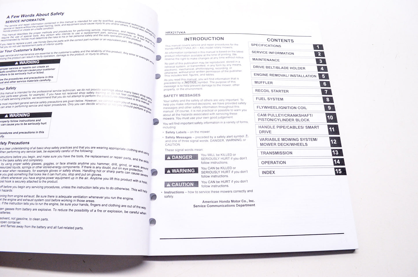 Honda Shop Service Repair Manual HRX217VKA 1st Edition
