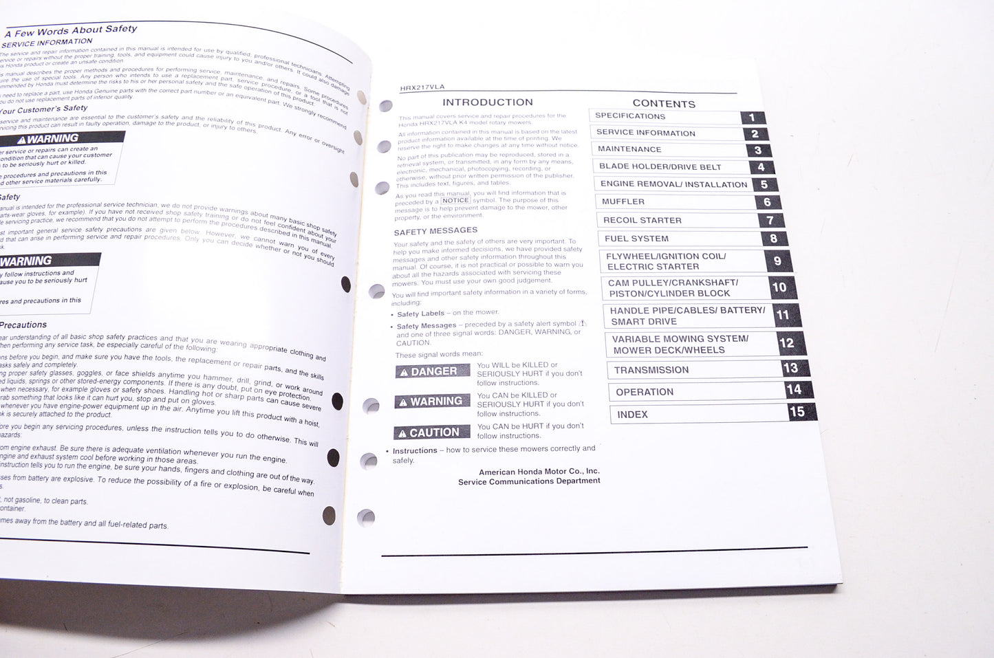 OEM Honda 61VH700VLAE1 Shop Service Repair Manual HRX217VLA 1st Edition
